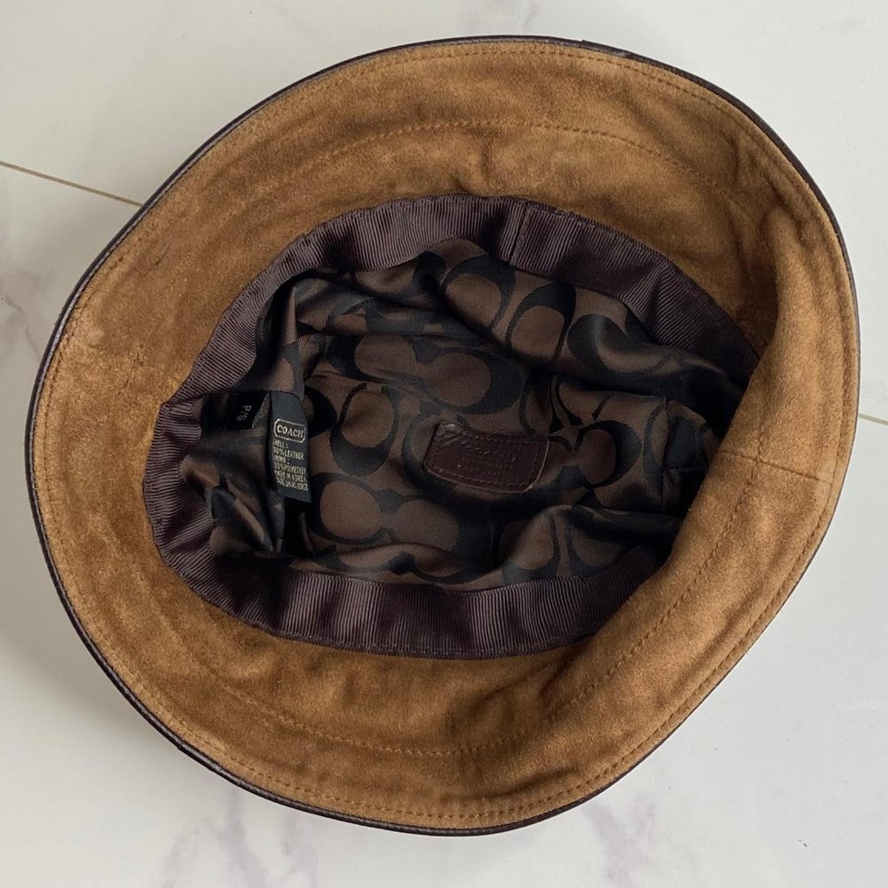 Coach Brown Suede Bucket Hat with Dark Brown Leather Strap - Picture 9 of 11